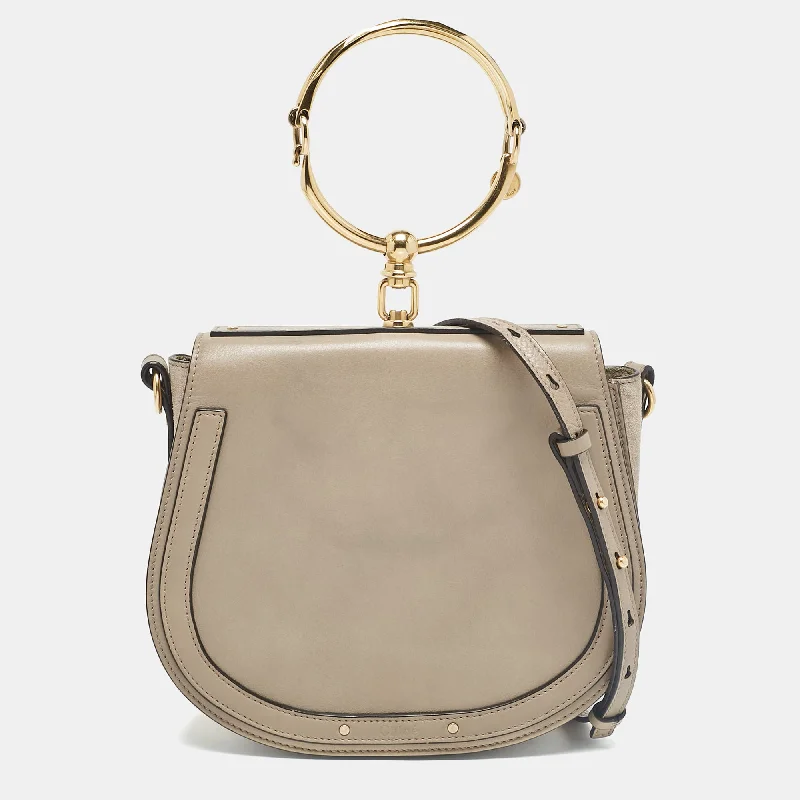 Shoulder bags with spacious interiors for storage -Chloe Grey Leather And Suede Medium Nile Bracelet Shoulder Bag