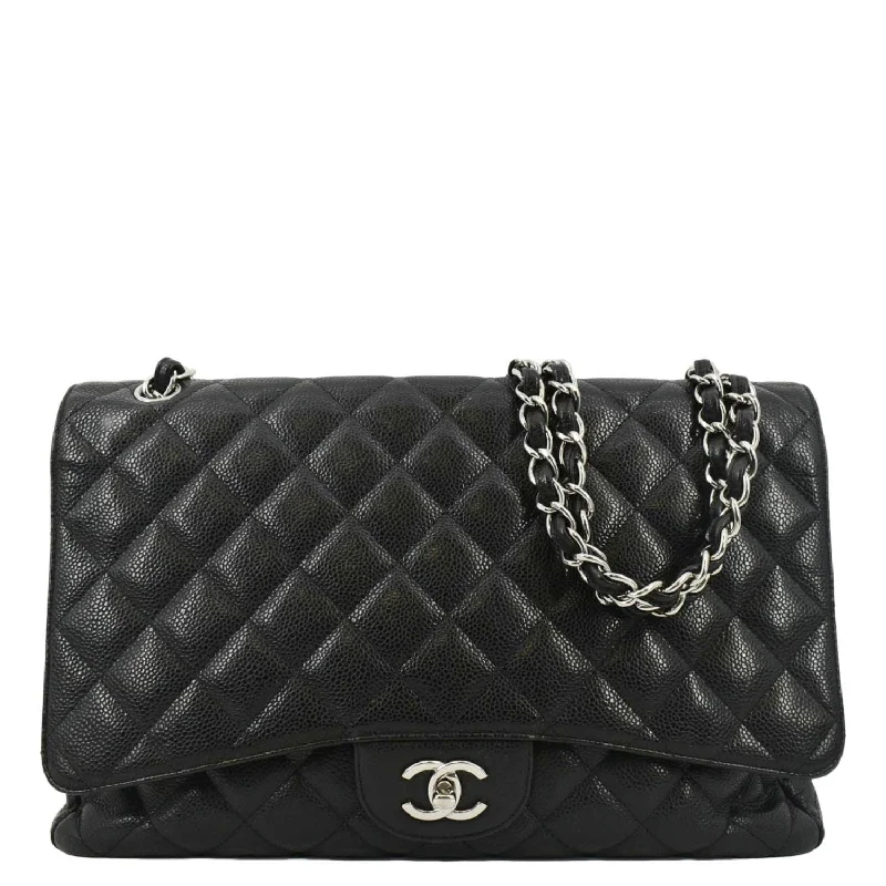 CHANEL Classic Maxi Single Flap Caviar Leather Shoulder Bag Black