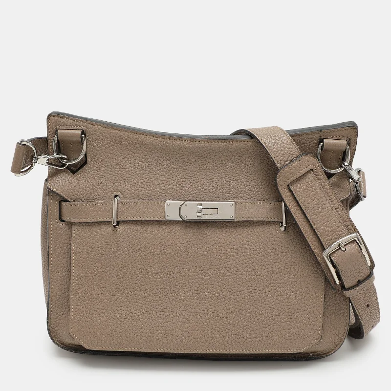 Vegan leather shoulder bags for eco-friendly style -Hermes Grey Clemence Leather Jypsiere 28 Bag