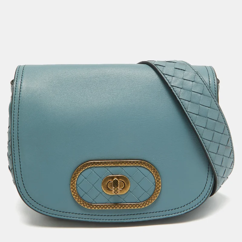 Shoulder bags with elegant gold-tone hardware -Bottega Veneta Stone Blue Intrecciato Leather Luna Shoulder Bag