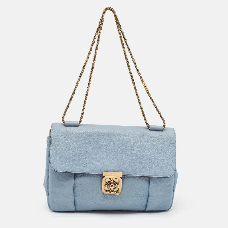 Shoulder bags with monogram designs for personalization -Chloe Light Blue Leather Large Elsie Shoulder Bag