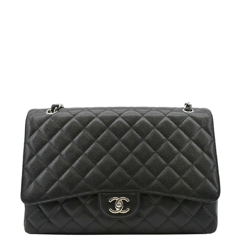 CHANEL Classic Maxi Single Flap Caviar Leather Shoulder Bag Black