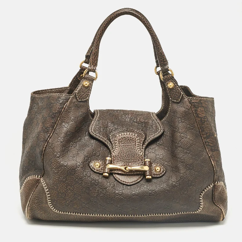 Shoulder bags with expandable sides for flexibility -Gucci Dark Brown Guccissima Leather New Pelham Large Shoulder Bag