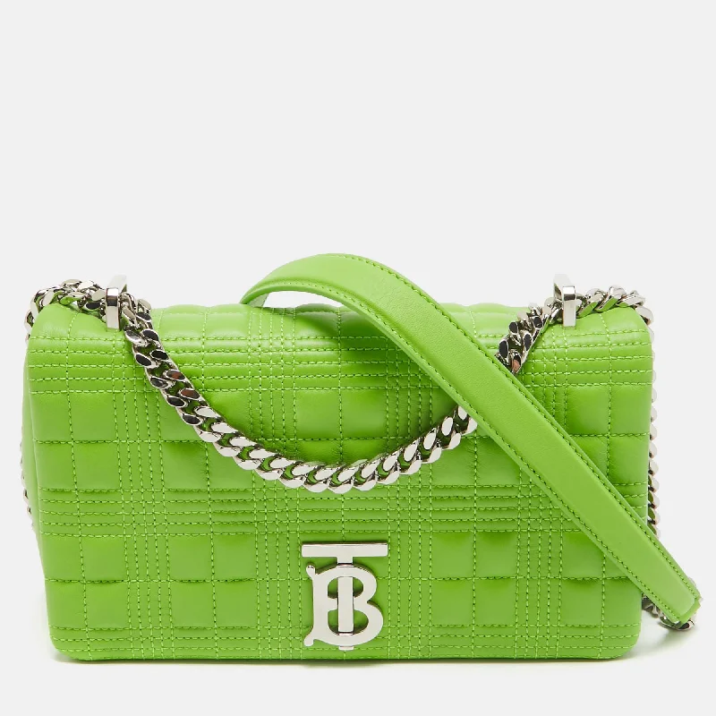 Shoulder bags with leather accents for elegance -Burberry Green Quilted Leather Small Lola Chain Shoulder Bag