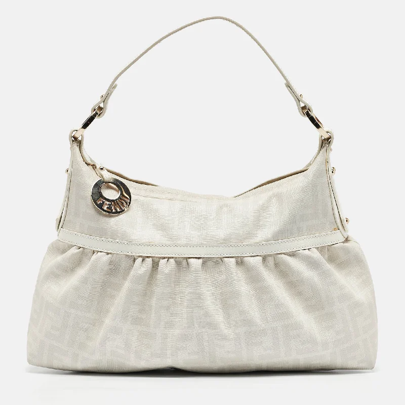 Shoulder bags with neutral leather for elegance -Fendi White Zucca Coated Canvas And Leather Chef Shoulder Bag