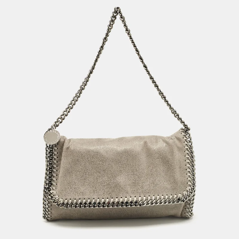 Shoulder bags with sleek zippers for closure -Stella Mccartney Grey Faux Suede Falabella Flap Bag