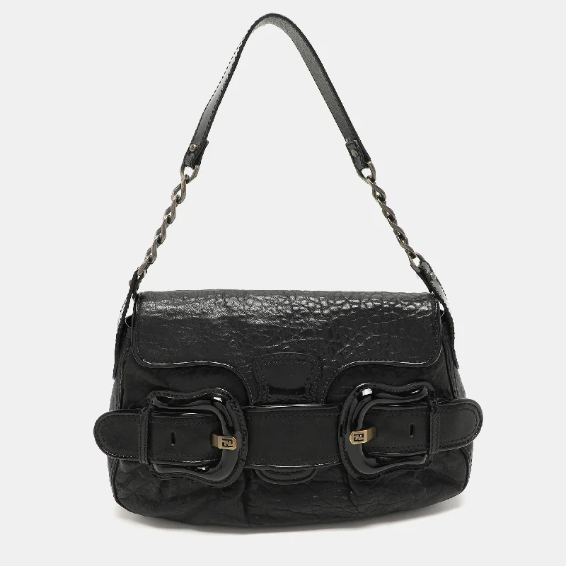 Large shoulder bags with spacious interior pockets -Fendi Black Textured Leather B Bis Shoulder Bag