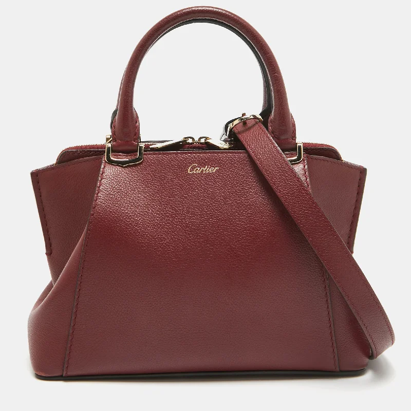 Shoulder bags with thick straps for durability -Cartier Dark Red Leather Mini C De Cartier Satchel