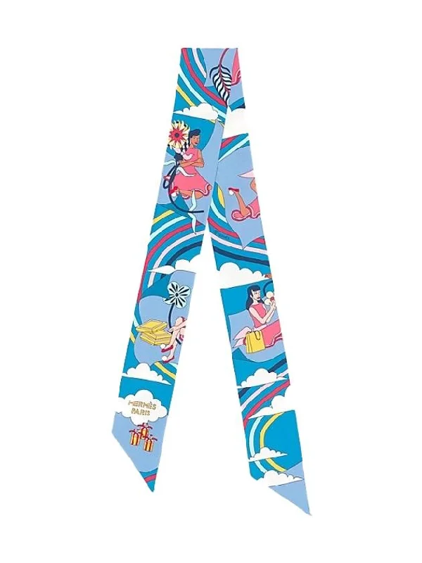 Carres Volants Twilly Scarf Blue Jaune Vif