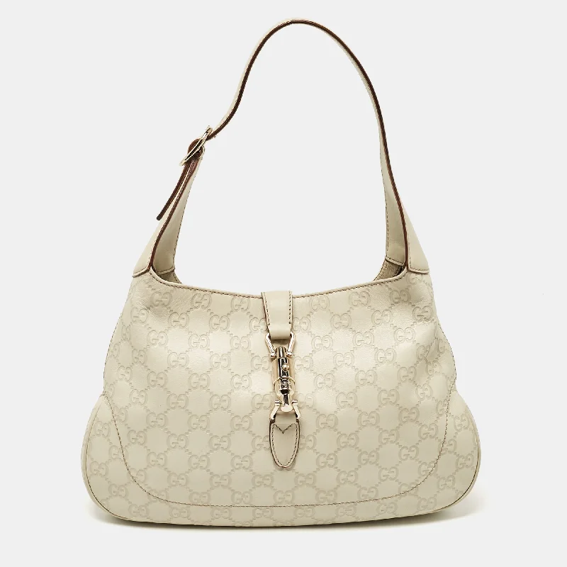 Shoulder bags with spacious interiors for storage -Gucci Off White Guccissima Leather Jackie Shoulder Bag