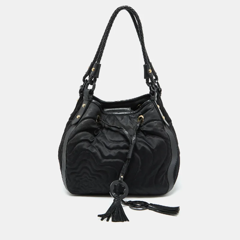 Shoulder bags with minimalist sleek silhouettes -Montblanc Black Nylon And Leather Starisma Dalila Drawstring Bag