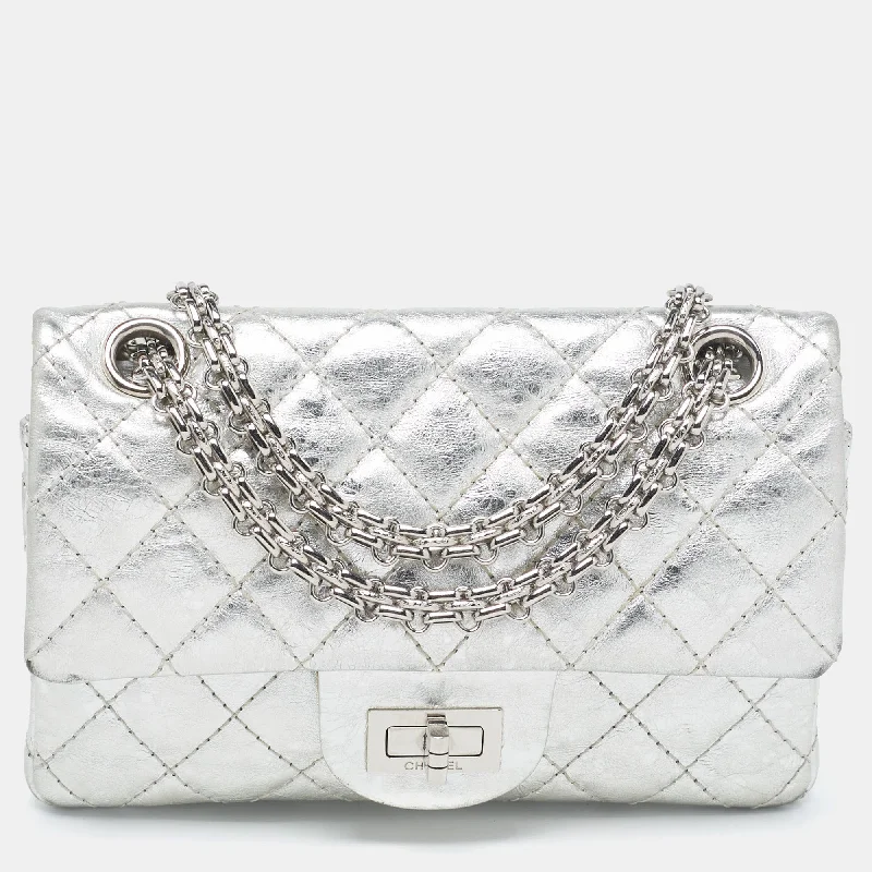 Shoulder bags with holiday themes for festivities -Chanel Silver Quilted Patent Leather Classic 224 Reissue 2.55 Flap Bag