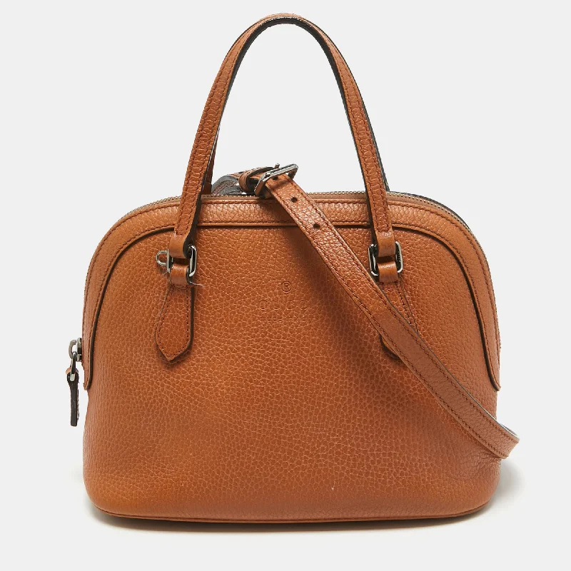 Shoulder bags with sleek hardware for sophistication -Gucci Brown Leather Mini Dome Satchel