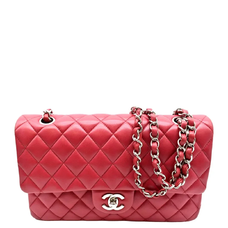 CHANEL Classic Medium Double Flap Quilted Leather Shoulder Bag Red