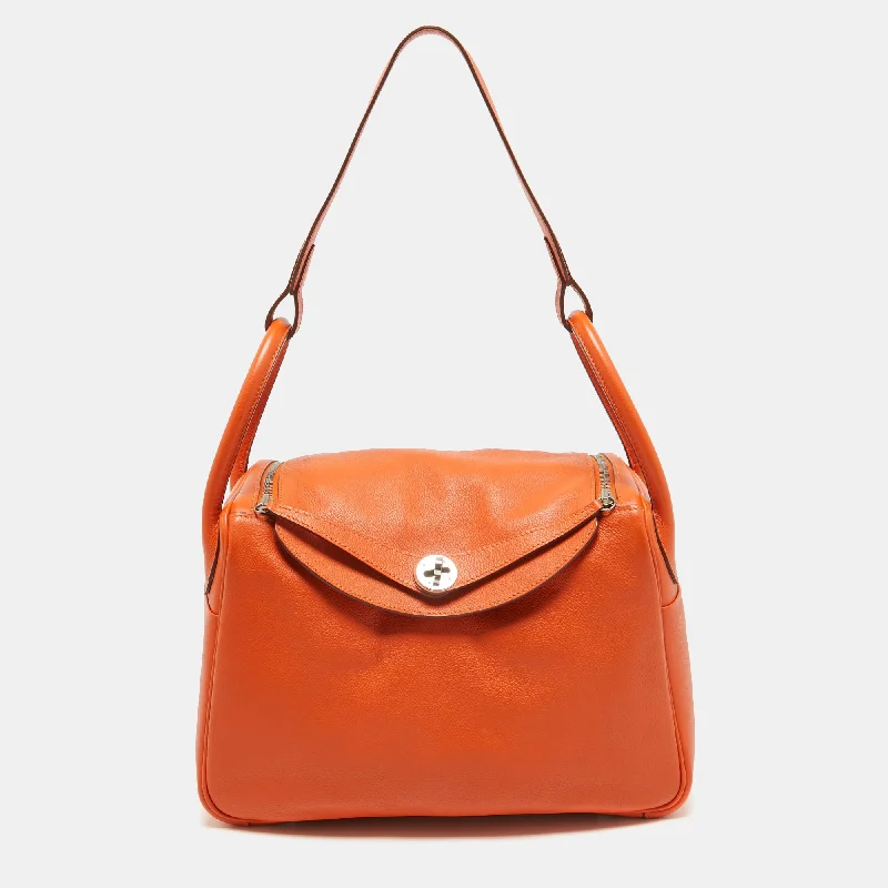 Reversible shoulder bags offering two chic looks -Hermes Orange Evercolor Leather Palladium Finish Lindy 30 Bag