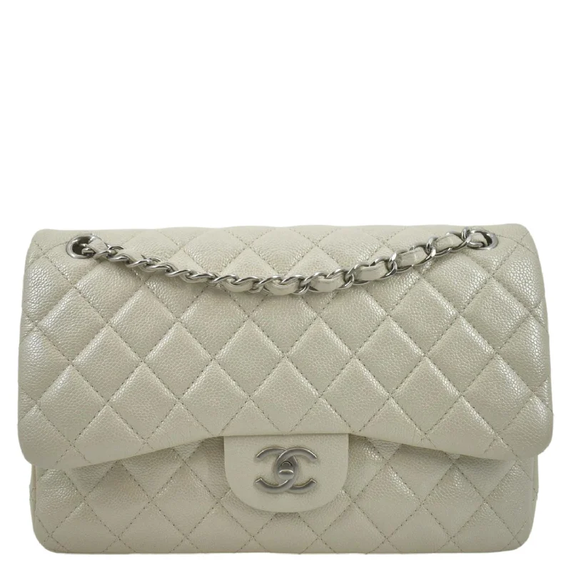 CHANEL Classic Double Flap Quilted Leather Shoulder Bag Ivory