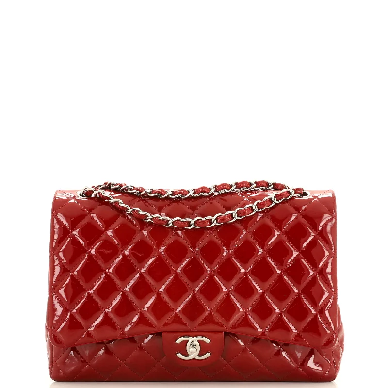 Designer shoulder bags with luxury brand logos -Classic Double Flap Bag Quilted Patent Maxi