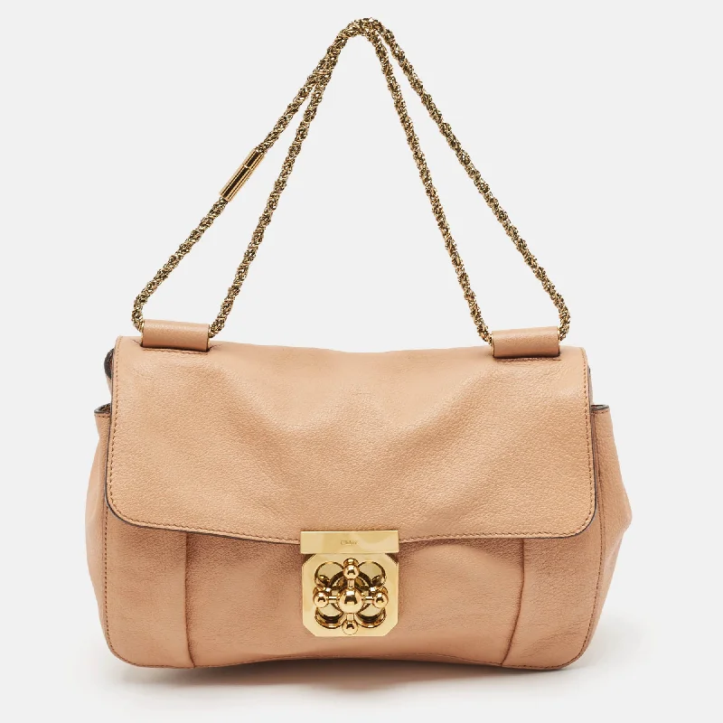 Shoulder bags with bold text for statements -Chloe Peach Leather Medium Elsie Shoulder Bag