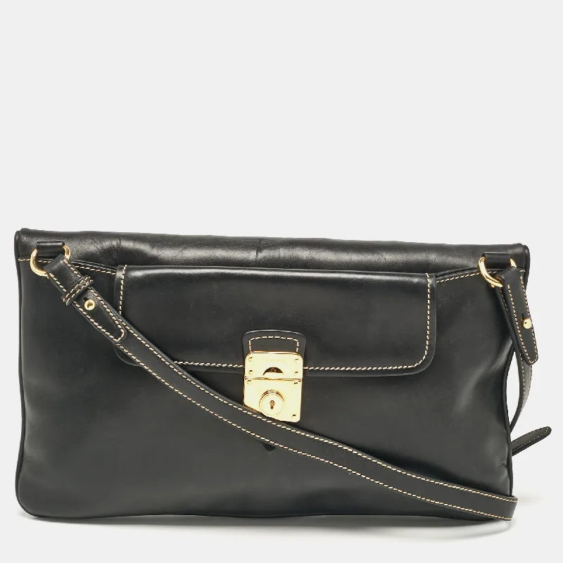 Shoulder bags with soft fabric for comfort -Miu Miu Black Leather Fold Over Shoulder Bag