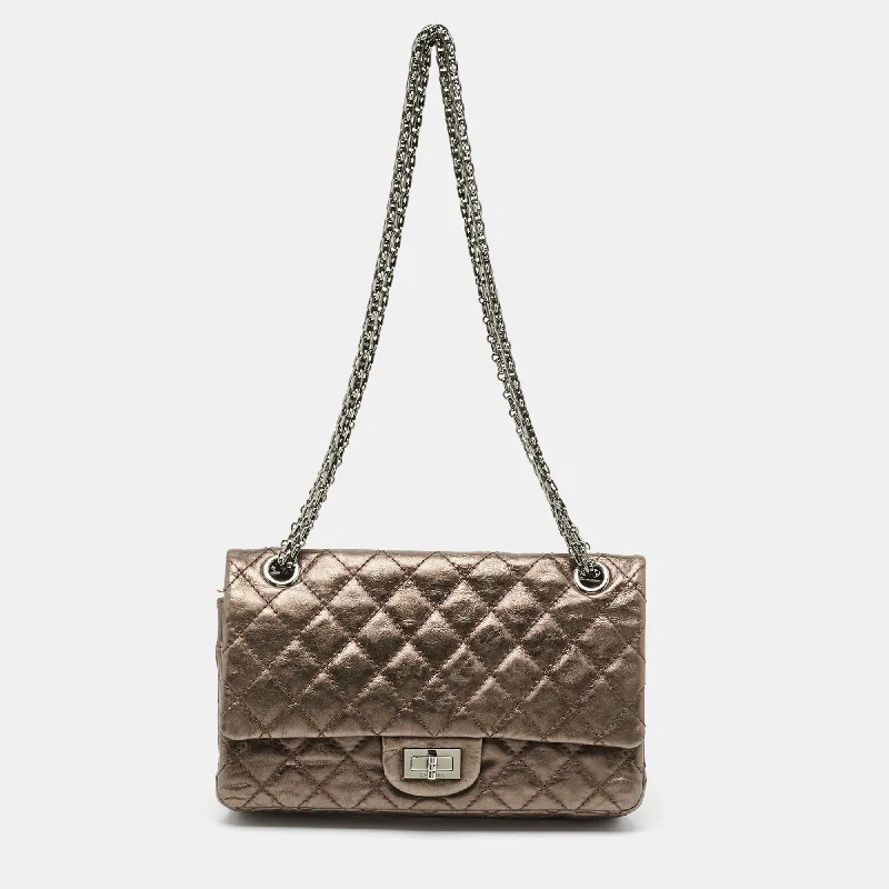 Shoulder bags with holiday themes for festivities -Chanel Metallic Quilted Aged Leather Reissue 2.55 Classic 225 Flap Bag