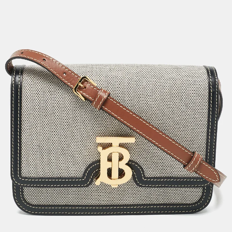 Shoulder bags with neutral tones for versatility -Burberry Tricolor Canvas And Leather Small Tb Shoulder Bag