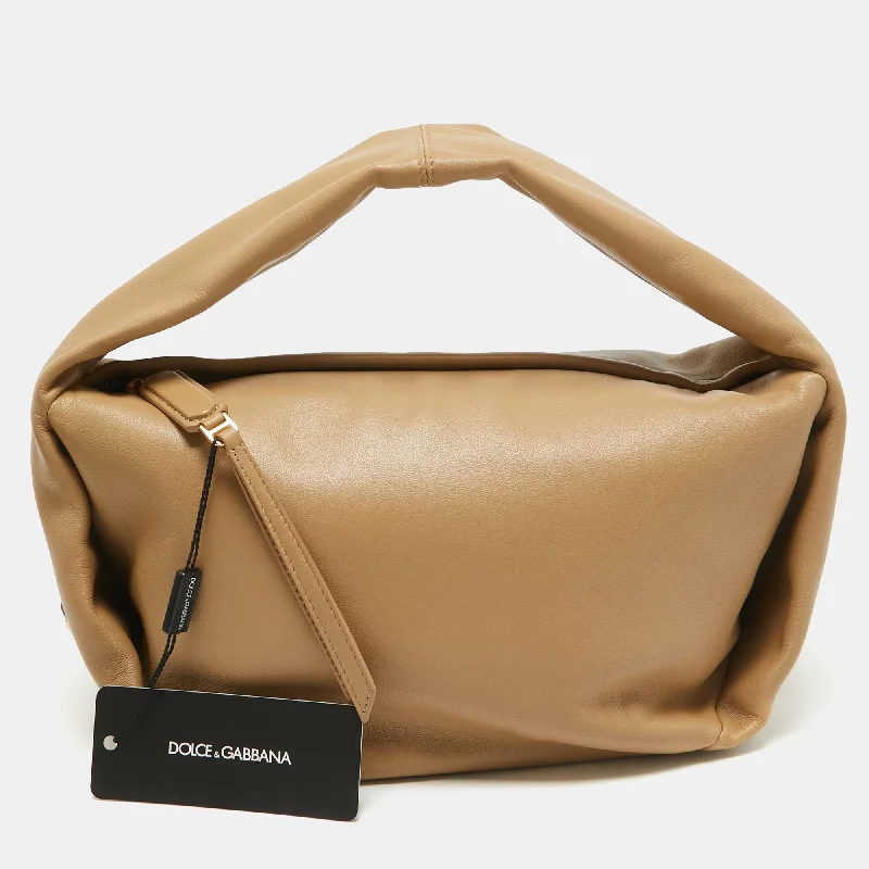 Shoulder bags with suede accents for texture -Dolce & Gabbana Beige Leather Shoulder Bag