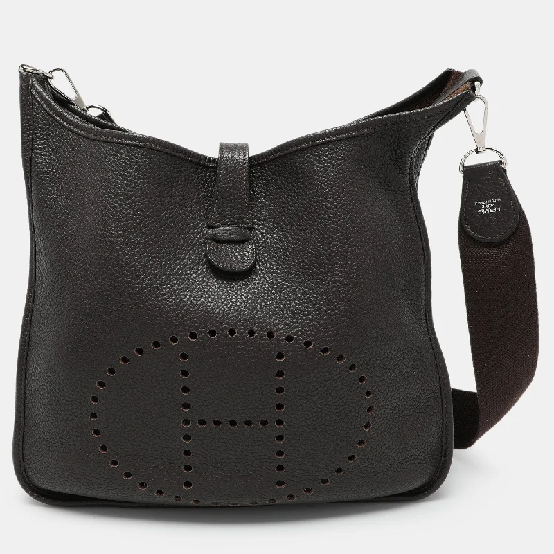 Shoulder bags with modern cutouts for style -Hermes Brown Leather Evelyne Iii Gm Bag