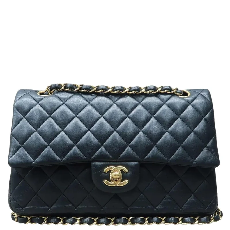 CHANEL Classic Medium Double Flap Quilted Leather Shoulder Bag Black