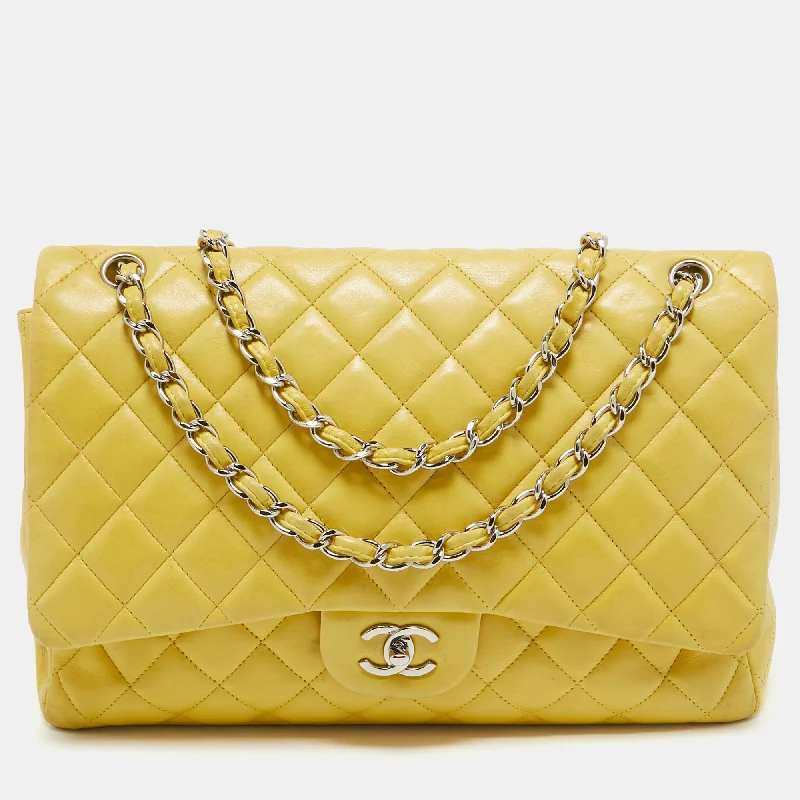 Shoulder bags with artistic prints for creativity -Chanel Yellow Quilted Leather Maxi Classic Single Flap Bag