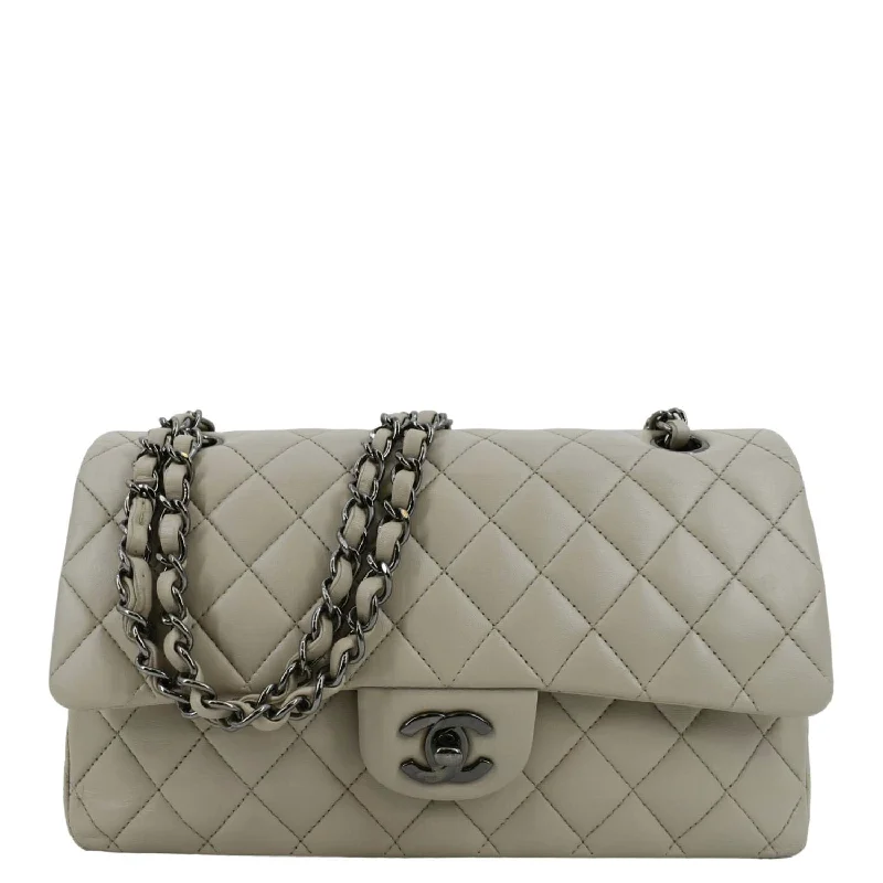 CHANEL Classic Medium Double Flap Quilted Leather Shoulder Bag Ivory