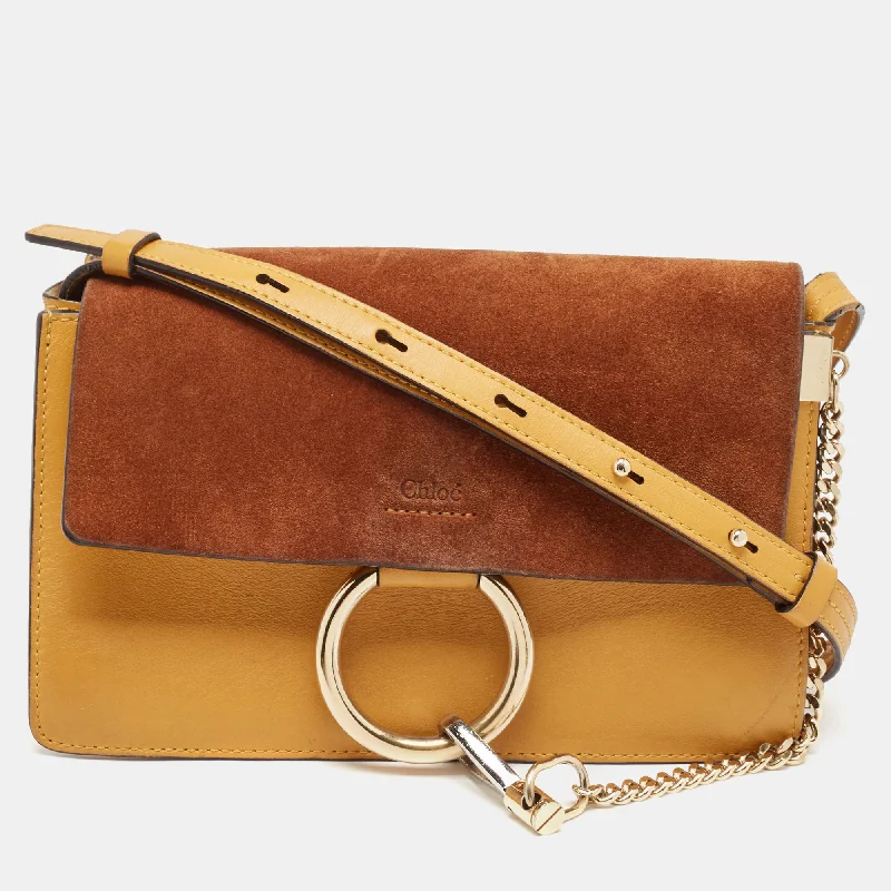 Cotton shoulder bags for lightweight casual wear -Chloe Mustard/brown Leather And Suede Small Faye Shoulder Bag