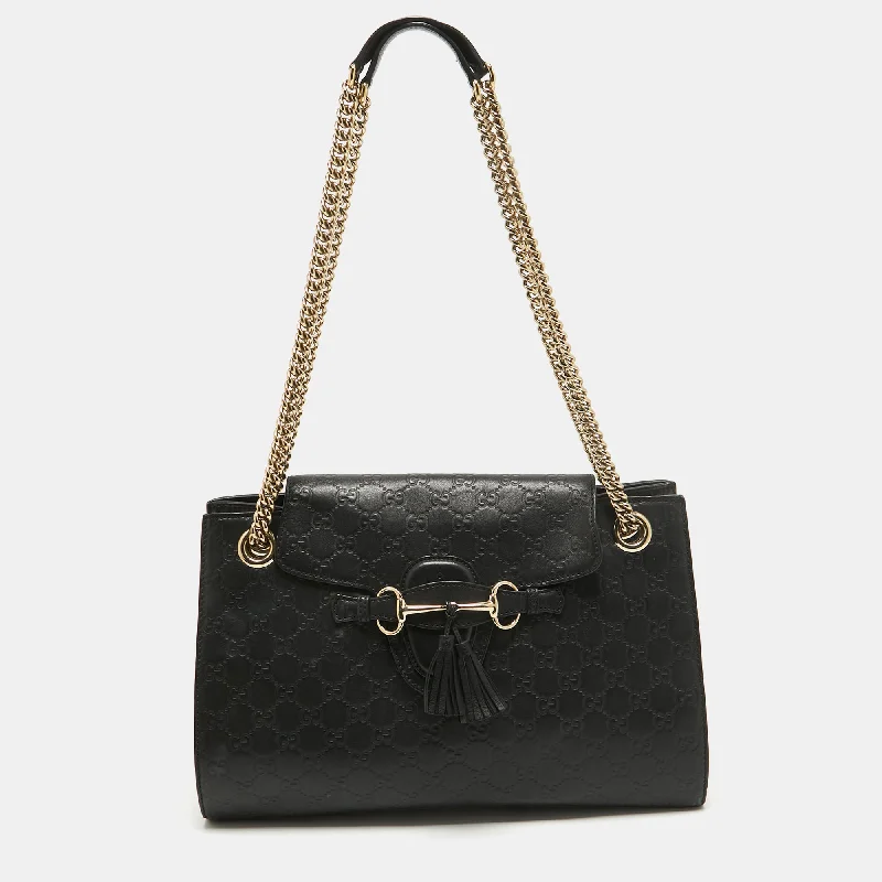 Large shoulder bags with spacious interior pockets -Gucci Black Guccissima Leather Large Emily Chain Shoulder Bag