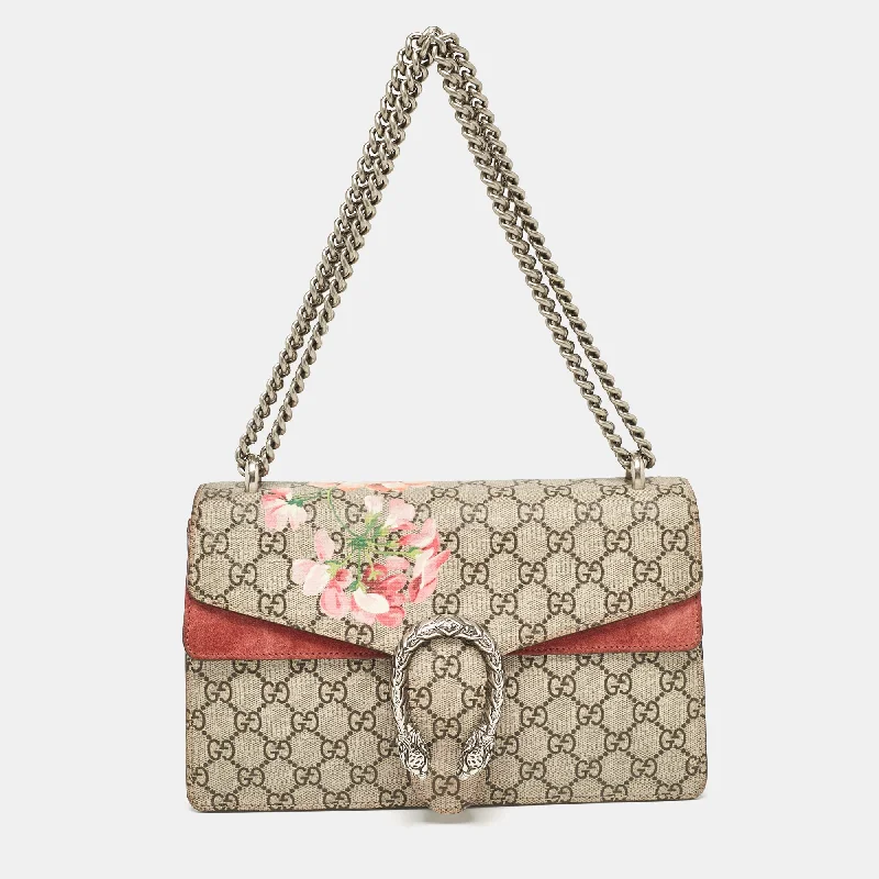 Leather shoulder bags for stylish everyday carry -Gucci Pink/beige Signature Coated Canvas And Suede Small Dionysus Shoulder Bag