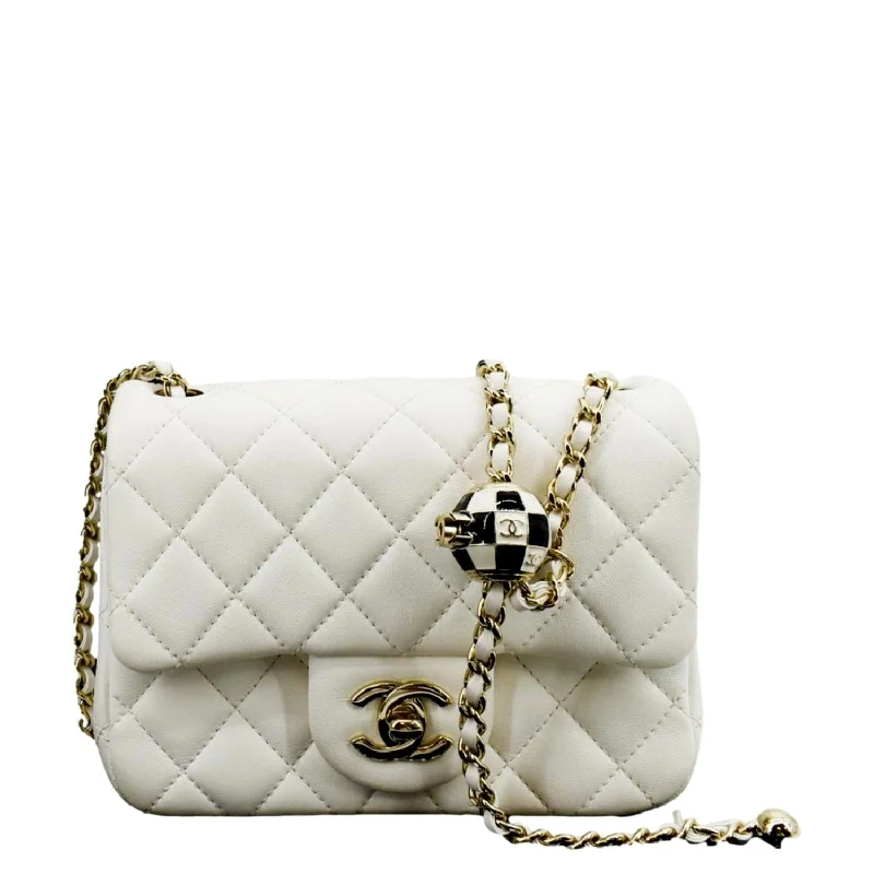 CHANEL Pearl Crush Mini Square Flap Leather Crossbody Bag White