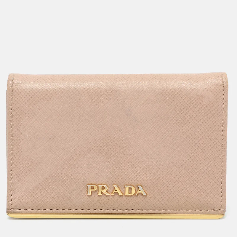 Shoulder bags with tropical prints for summer -Prada Beige Leather Logo Coin Purse