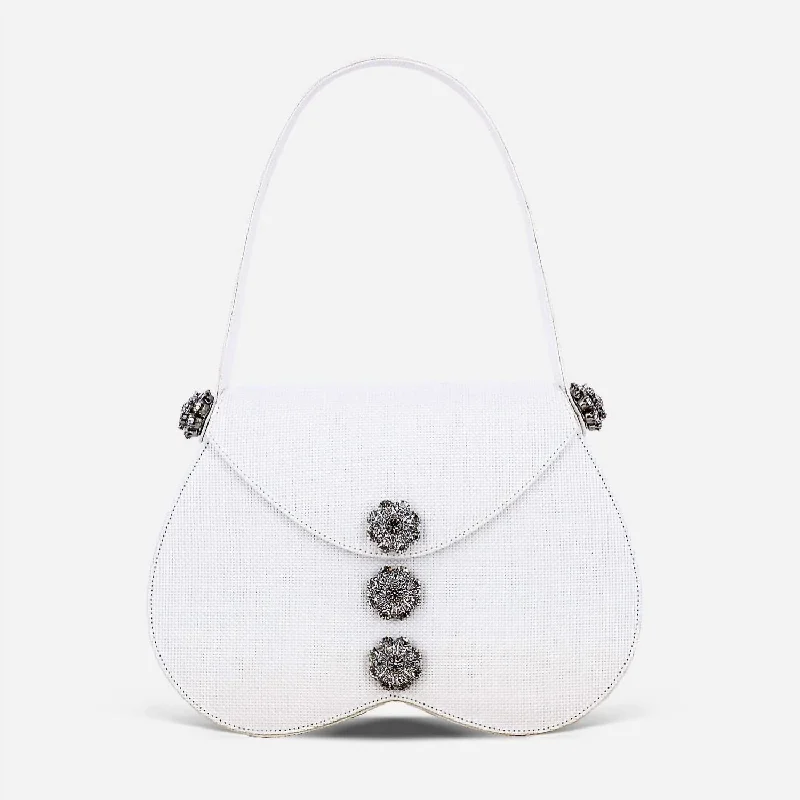 Women's June Raffia Top Handle Bag With Swarovski Buttons In White