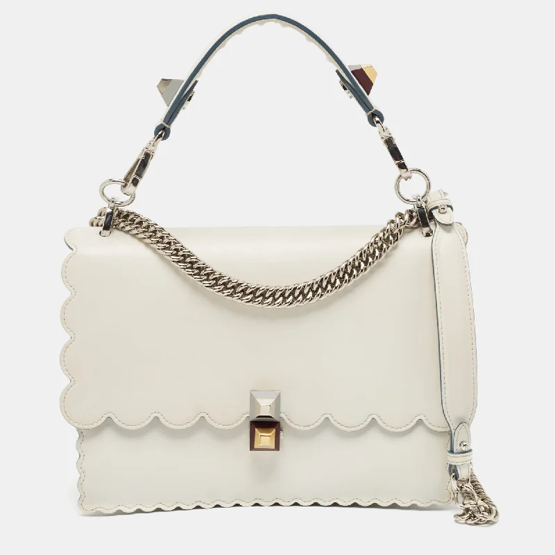 Shoulder bags with thick straps for durability -Fendi Off White Scalloped Leather Medium Kan I Shoulder Bag