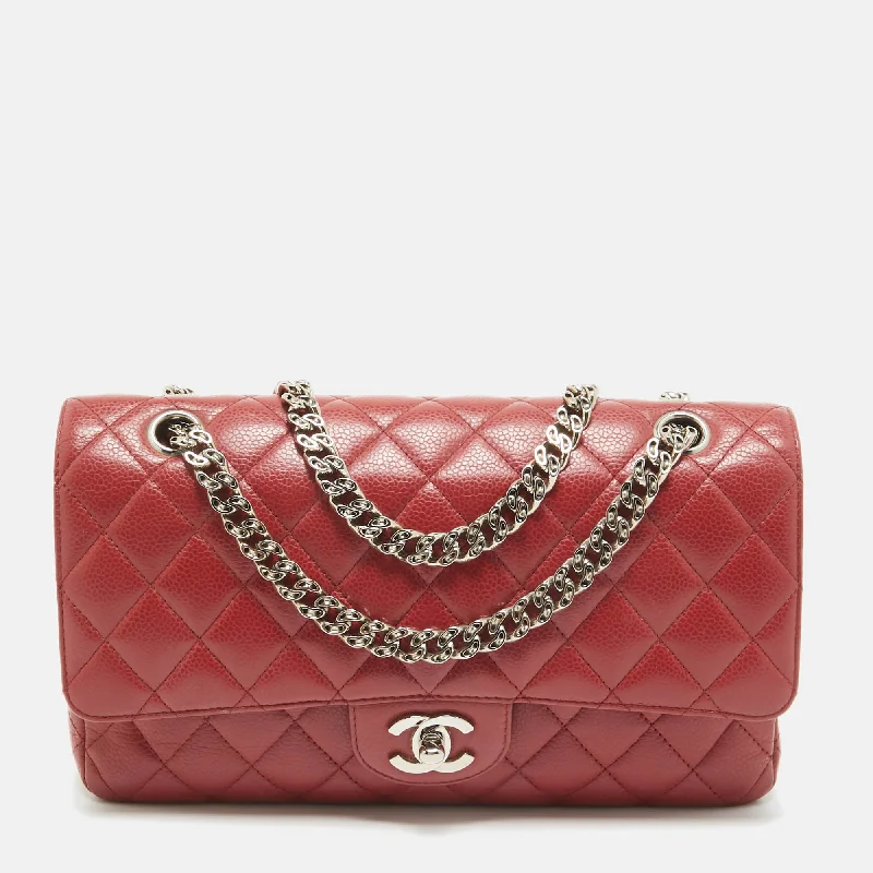 Shoulder bags with tropical prints for summer -Chanel Red Caviar Leather Medium Classic Double Flap Bag