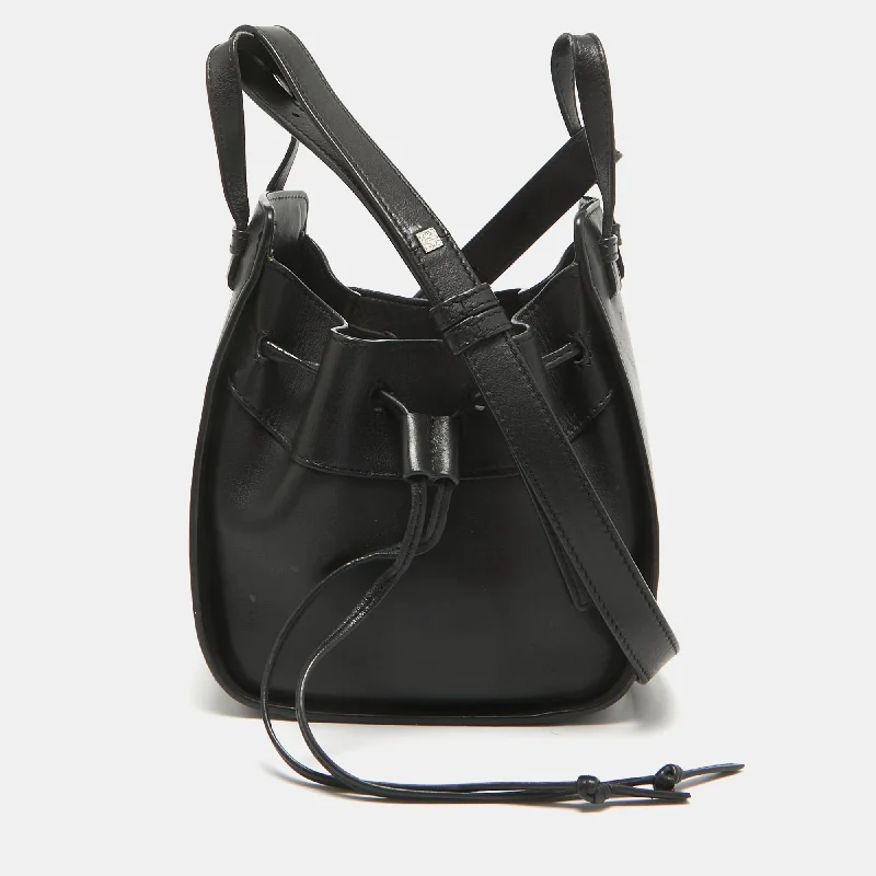 Shoulder bags with tie-dye patterns for fun -Loewe Black Leather Mini Hammock Drawstring Shoulder Bag