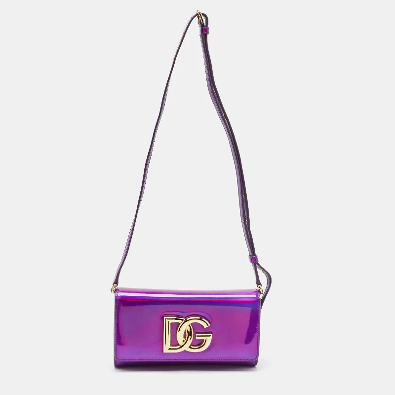 Shoulder bags with thick straps for durability -Dolce & Gabbana Purple Holographic Patent Leather Dg Millennials Shoulder Bag