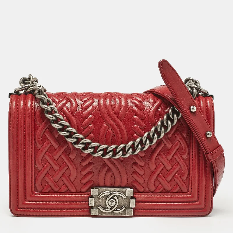 Shoulder bags with laptop sleeves for work -Chanel Red Leather Medium Paris-Edinburgh Celtic Boy Bag