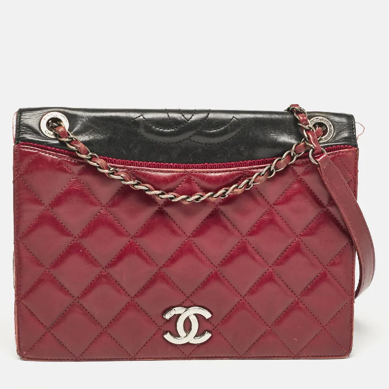 Shoulder bags with rugged canvas for outdoors -Chanel Burgundy/black Quilted Leather And Canvas Medium Ballerine Flap Bag