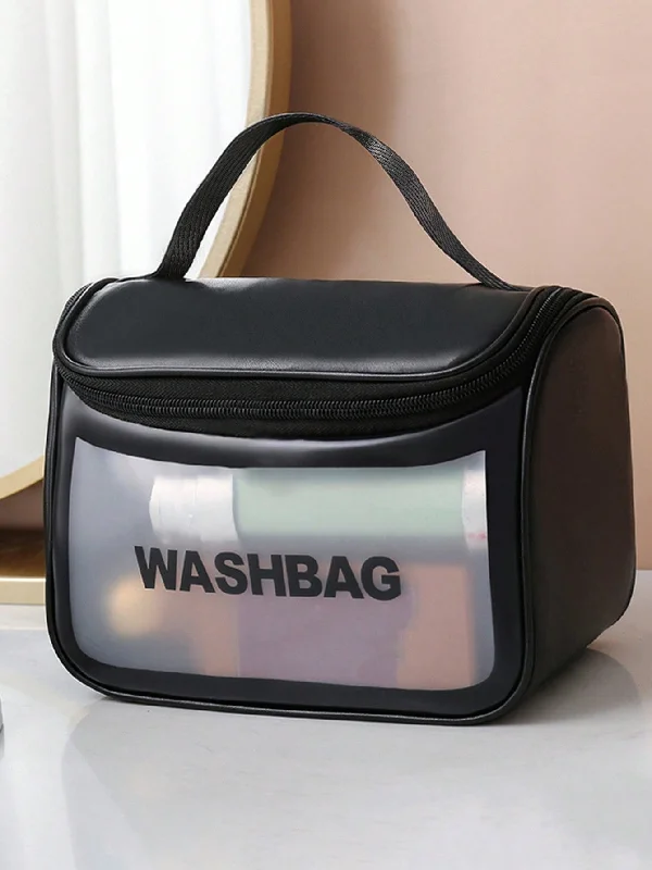 Handle bags with bold text for statements -SHEIN 1pc Letter Graphic Clear Makeup Bag