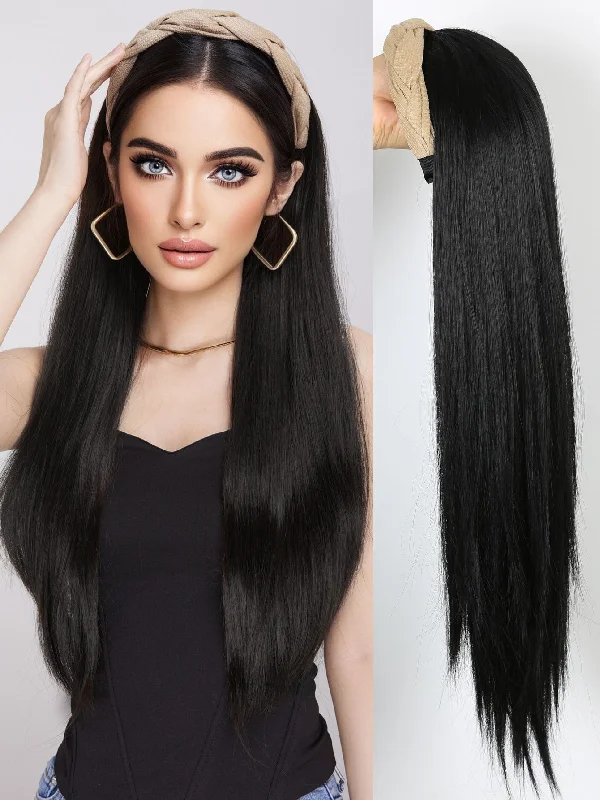 Handle bags with neutral leather for elegance -22inch Long Straight  Hairpiece Removable Headband Wig brown's Synthetic Cover Wig Natural Straight Natural Hairpiece half wig