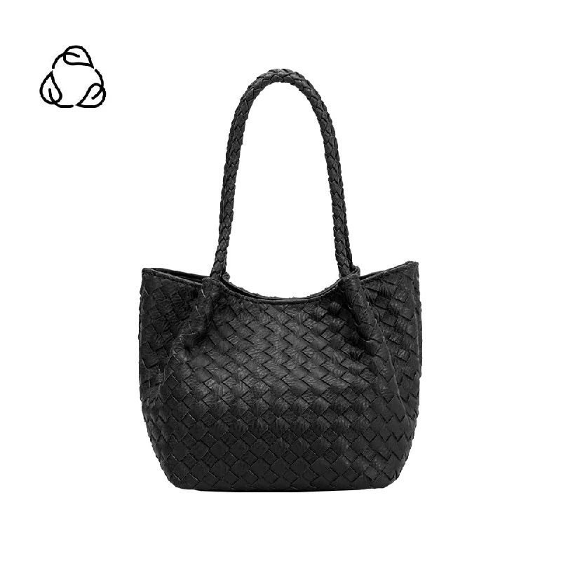 Handle bags with vintage vibes for nostalgia -Anahi Black Recycled Vegan Woven Top Handle Bag