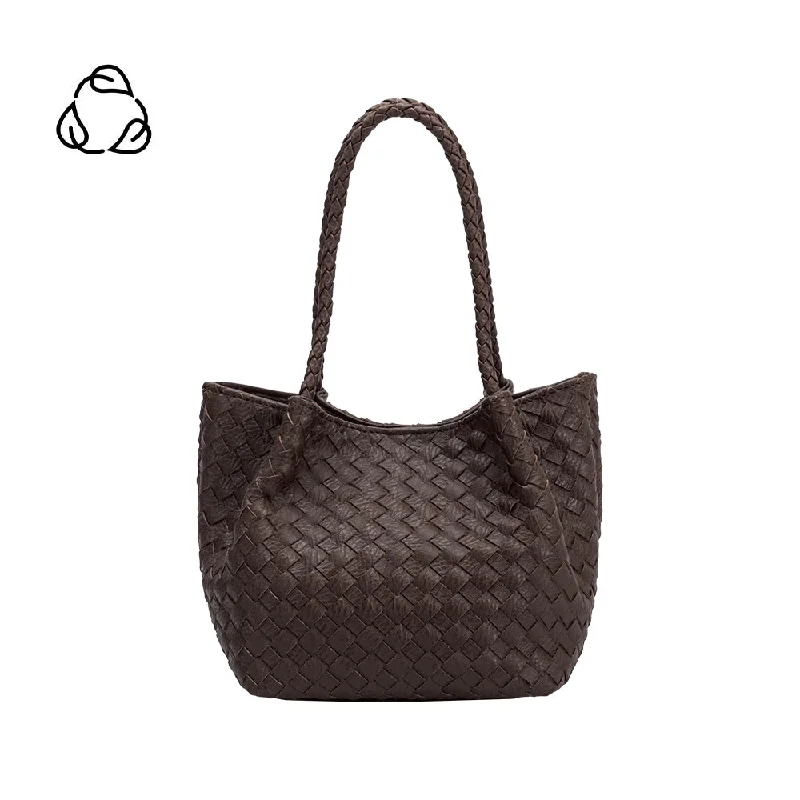 Handle bags with vegan suede for softness -Anahi Espresso Recycled Vegan Woven Top Handle Bag