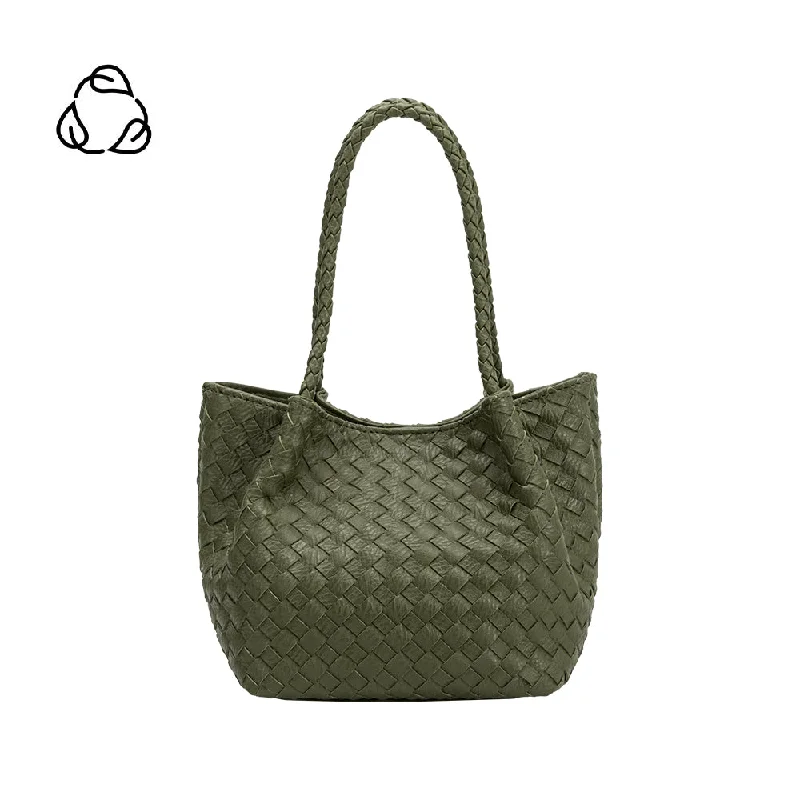 Handle bags with reinforced stitching for durability -Anahi Olive Recycled Vegan Woven Top Handle Bag