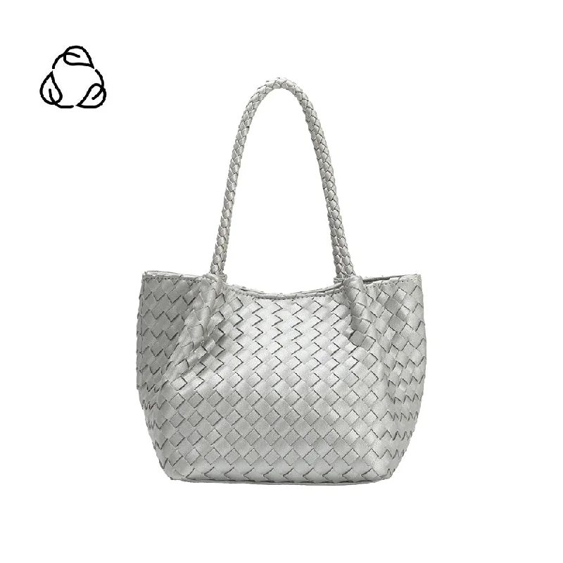 Handle bags with waterproof lining for protection -Anahi Silver Recycled Vegan Woven Top Handle Bag