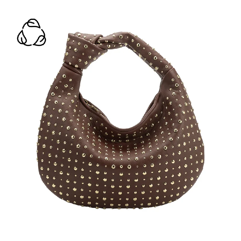 Handle bags with spacious interiors for storage -Brigitte Studded Chocolate Large Recycled Vegan Shoulder Bag