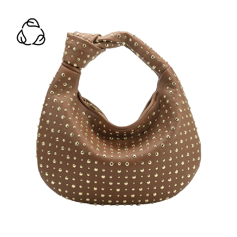 Handle bags with artistic prints for creativity -Brigitte Studded Tan Large Recycled Vegan Shoulder Bag